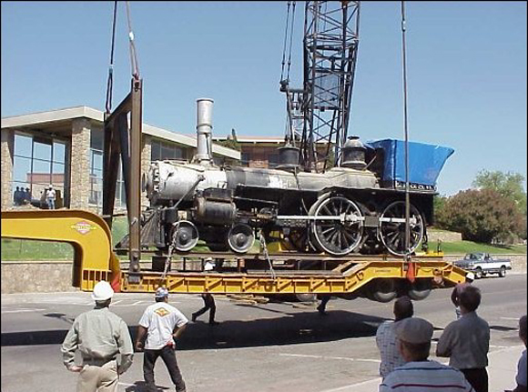 Engine #1 being lowered to street level