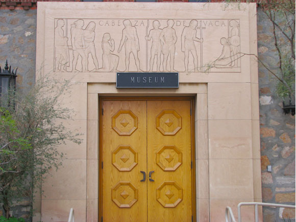 Centennial Museum's massive sandstone lintel designed by the late Tom Lea